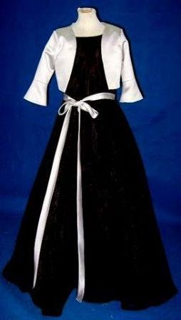 Black dress with silver bolero jacket and tie sash